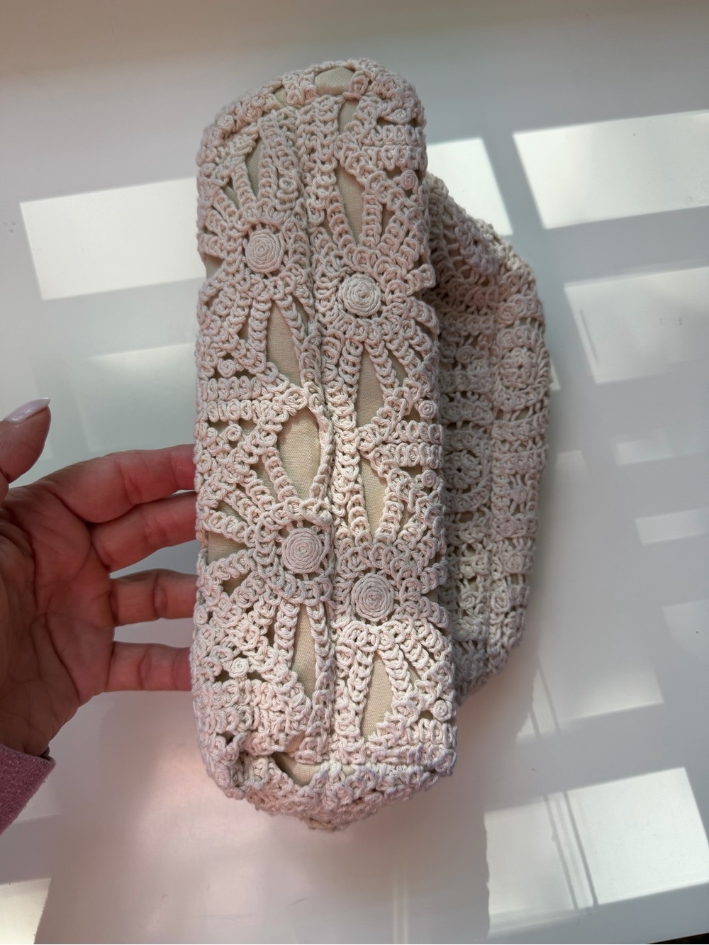 Cream Crochet Lace Envelope Clutch - Picture 3 of 5